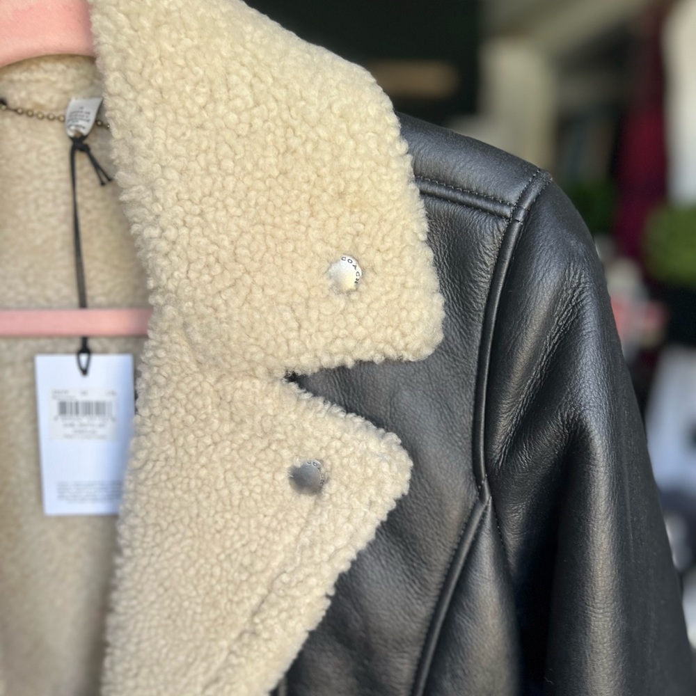 COACH Shearling Moto Leather Jacket 100% Lambswool NEW Size 4 - Picture 5 of 14